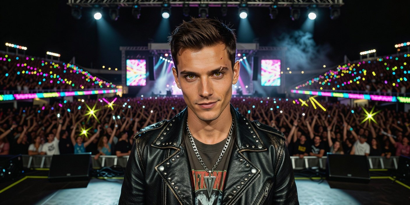 English rapper Fakemink performing live on stage at the Bacchanal 2026 music festival.