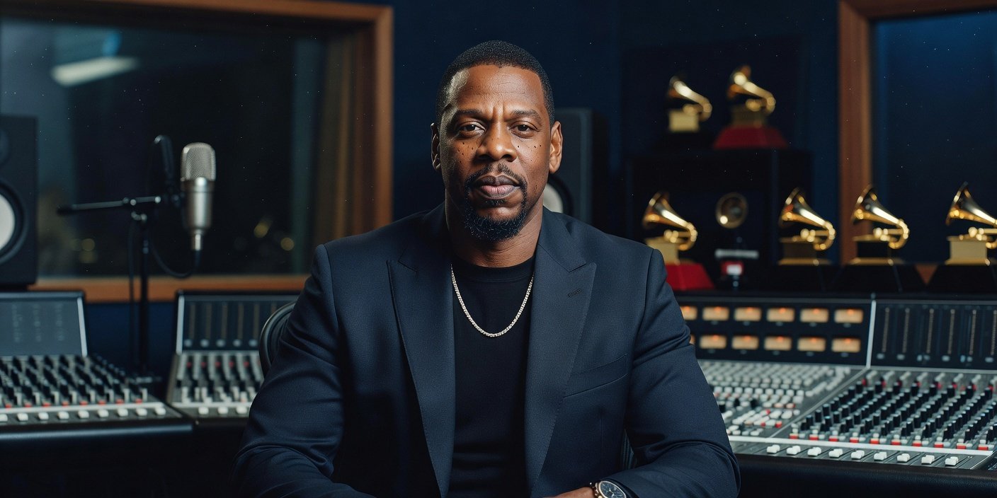 Jay-Z photographed in a professional editorial style, discussing the impact of the Drake-Kendrick Lamar feud on hip-hop culture.
