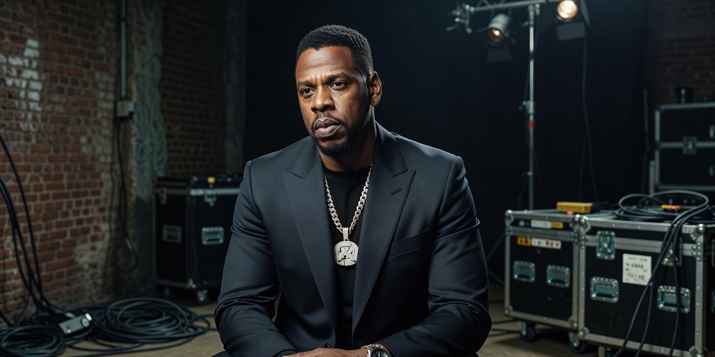 Editorial portrait of Jay-Z discussing the evolution of rap battles and the impact of the Drake-Kendrick Lamar feud.